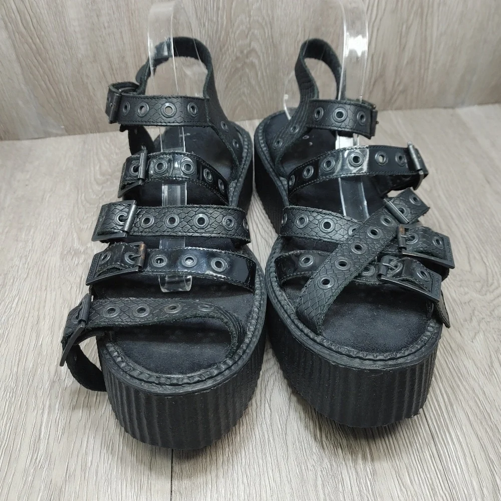 Underground England Creeper Sandal Black Snake Leather Platform Sole‎ UK 9 US 10